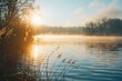 © Milos - Sunlight shimmered on the calm lake water, creating a picturesque scene at the lakeside, where lake grass grew in abundance