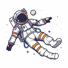 Wall Mural - A cartoon astronaut is floating in space with a ball in his hand