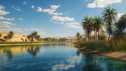 Wall Mural - A stunning green oasis surrounded by desert. Nature and travel concept.