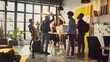 © Felippe Lopes - Diverse team collaborating in a modern, open office space with natural light and vibrant decor, brainstorming new ideas around a central table.