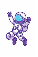 Wall Mural - A cartoon astronaut is jumping in the air with his arms raised