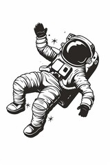 Wall Mural - A black and white drawing of an astronaut in a space suit