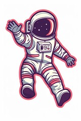 Wall Mural - A cartoon astronaut is waving to the camera