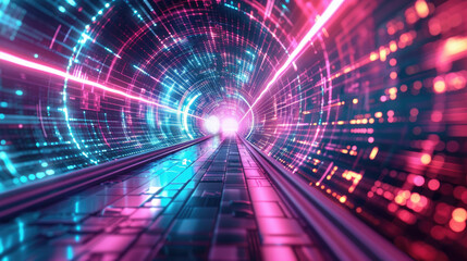 Futuristic Digital Tunnel with Neon Lights