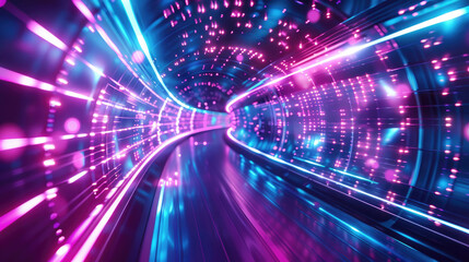 Futuristic Digital Tunnel with Neon Lights