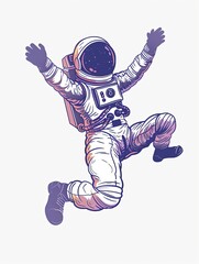 Wall Mural - A cartoon astronaut is jumping in the air