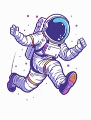 Wall Mural - A cartoon astronaut is running through space