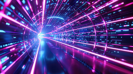 Futuristic Digital Tunnel with Neon Lights