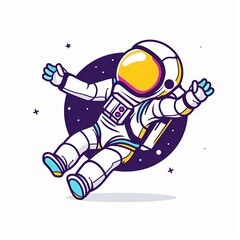 Wall Mural - A cartoon astronaut is floating in space with a starry background