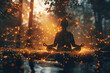 © deagreez - Buddhism concept Generative AI picture with people doing yoga in nature feel connection with buddha