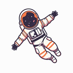 Wall Mural - A cartoon astronaut is floating in space with a smile on his face