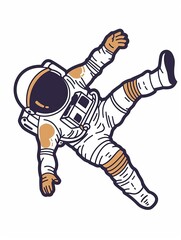Wall Mural - A cartoon astronaut is floating in space with his arms outstretched