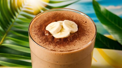 A tantalizing photo of a chocolate banana smoothie