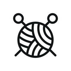 Wall Mural - Knitting isolated icon, knitting needles and wool yarn ball vector symbol with editable stroke