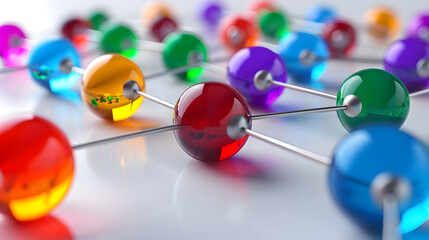 Wall Mural - communication and connection concept with color spheres connected by wires
