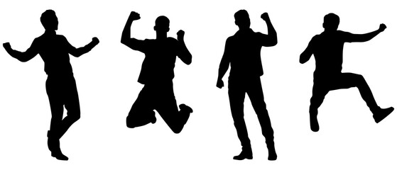 Silhouettes, Happy Men Silhouettes, Success, Happy Emotion, Win, Collection, Jump, Celebration