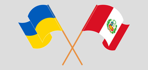 Wall Mural - Crossed and waving flags of Ukraine and Peru