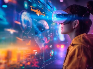 Leinwandbilder - Future of Defense: Young Woman Interacts with AI and Drone Technology at IDF Innovation Showcase