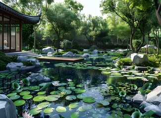 Wall Mural - Chinese Garden Pond