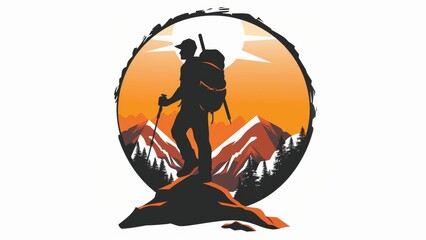 Wall Mural - hiker in the mountains, logo