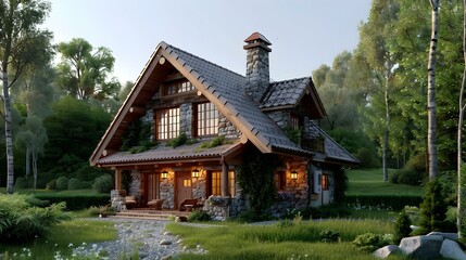 Sticker - A cozy house in the woods