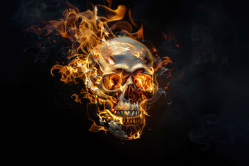 Poster - skull in fire on black background