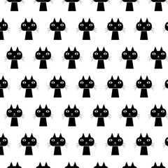 Wall Mural - Cat seamless pattern. Cute and funny cats lined illustration. Cartoon cat or kitten characters design collection.
