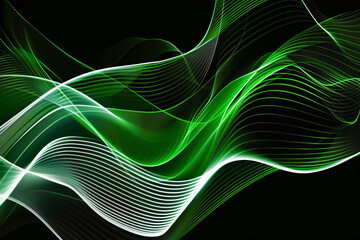 Wall Mural - Abstract green and white lines on a black background