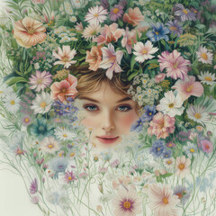 Wall Mural - there is a painting of a woman with flowers in her hair