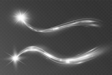 Wall Mural - light white wave and spotlight shine effect,glow line sparkle shine. silver white wavy effects.