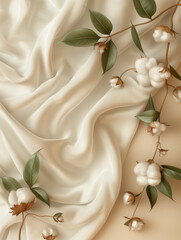 Wall Mural - there is a white cloth with some cotton flowers on it