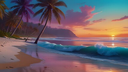 a serene tropical beach at sunset