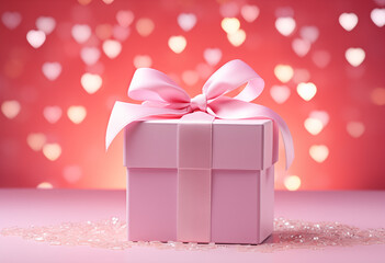 Wall Mural - there is a white gift box with a pink bow on it