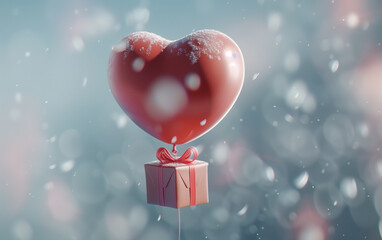 Wall Mural - there is a red heart shaped balloon with a gift box attached