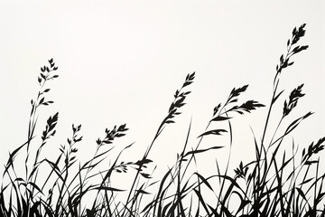 Wall Mural - tall grass against a white sky with a bird flying in the distance