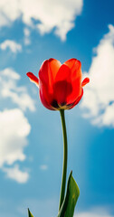 Wall Mural - there is a red tulip that is in the middle of a field