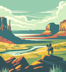 Wall Mural - there is a man riding a horse in the desert