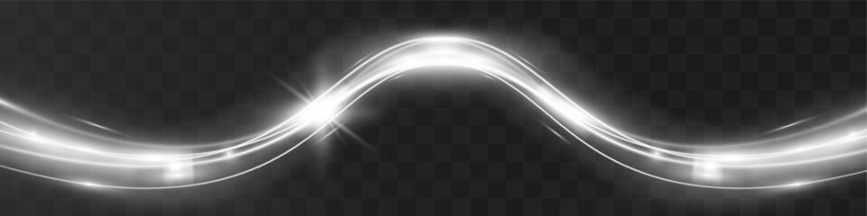 Wall Mural - light white wave and spotlight shine effect,glow line sparkle shine. silver white wavy effects.