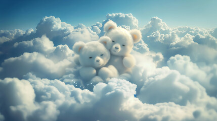 Sticker - there are two teddy bears sitting on top of a cloud