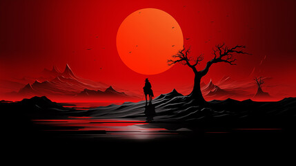 Wall Mural - there is a man standing in the middle of a desert with a tree
