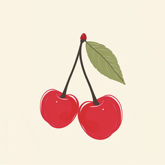 Poster - there are two cherries with a leaf on top of them