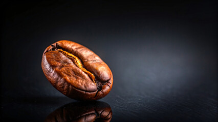 Wall Mural - Close-up of roasted brown coffee bean isolated on a black background