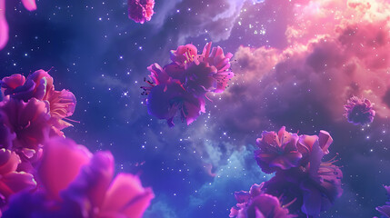 Wall Mural - background of a galaxy nebula with flowers. generative ai.