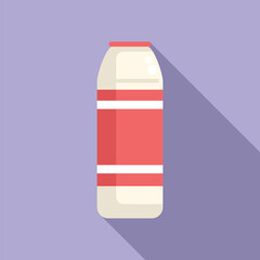 Poster - Minimalist flat design vector illustration of a red and white milk bottle on a purple background