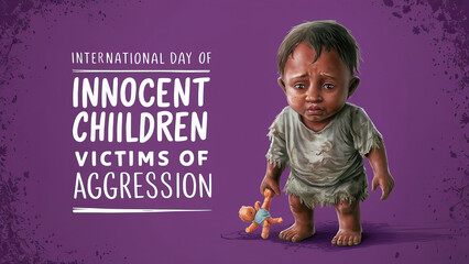 
International Day of Innocent Children Victims of Aggression, Innocent Children Victims, of Aggression, poster, International Day of, Innocent Children, Sad Kid post, banner, Illustration on 4 June