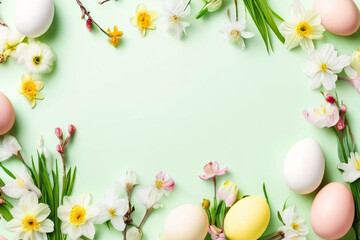 Canvas Print - easter background with eggs and flowers