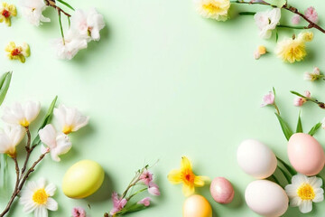 Poster - easter background with eggs and flowers