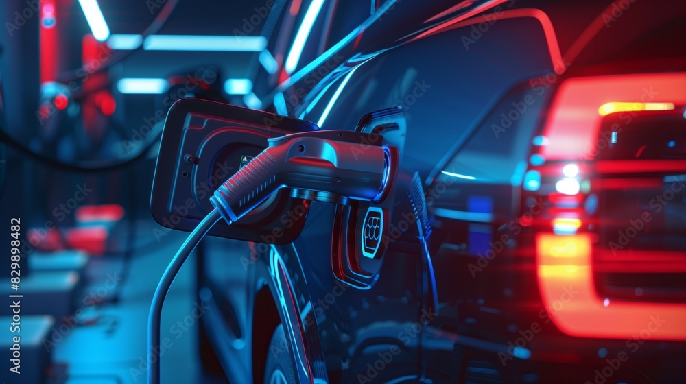 Power supply connected to electric vehicle charge battery. EV charging ...
