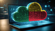 © Александр Бердюгин - An image of a laptop with a cloud icon featuring the Benin flag, symbolizing the significance of cloud services in the Benin technology sector