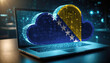 © Александр Бердюгин - An image of a laptop with a cloud icon featuring the Bosnia and Herzegovina flag, symbolizing the significance of cloud services in the Bosnia and Herzegovina technology sector